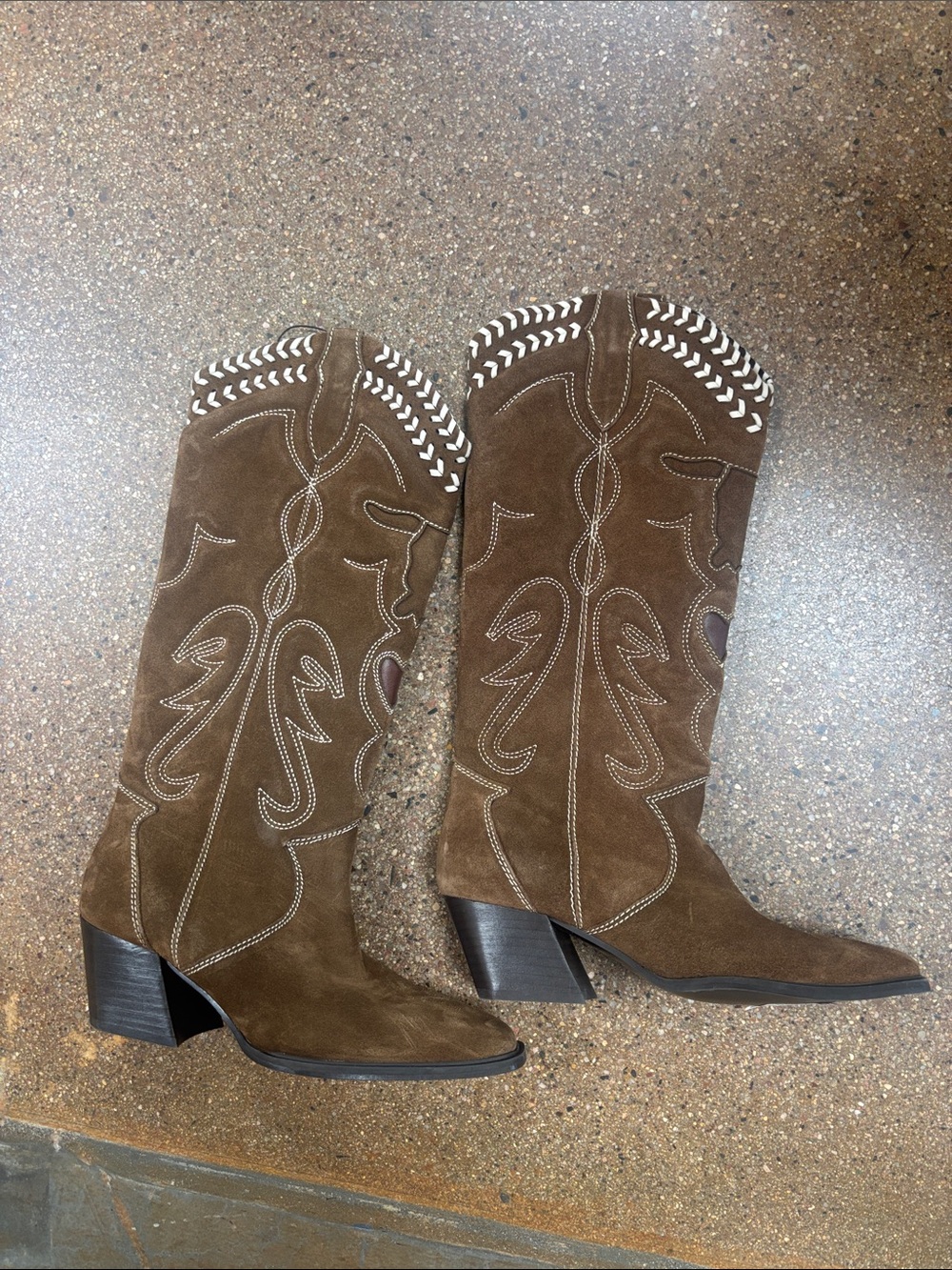 Zara Brown Suede Western-Style Heeled Boots